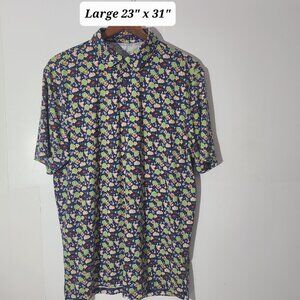 1764 Palm Trees/Fish/Crabs Blue Men's Large Golf Polo Shirt